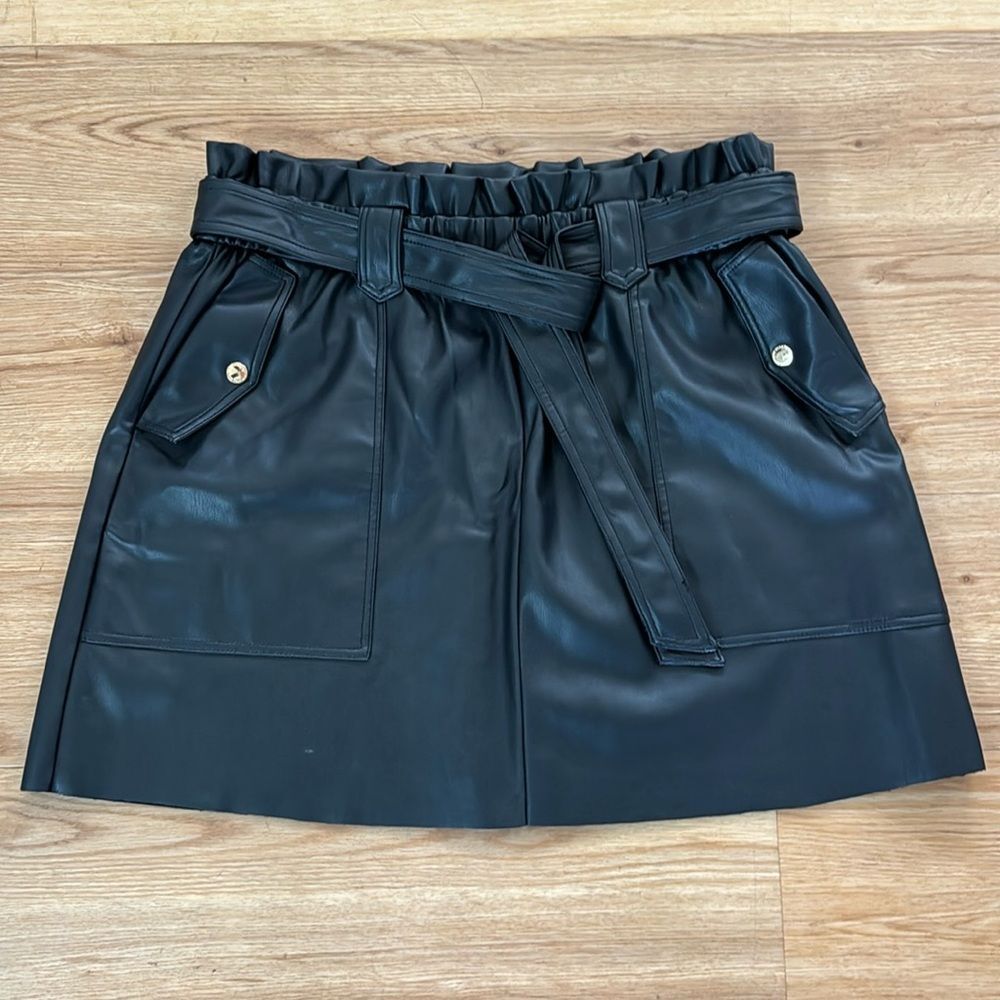Marc Anthony Black Faux Leather Paperbag Waist Skirt Sz Large